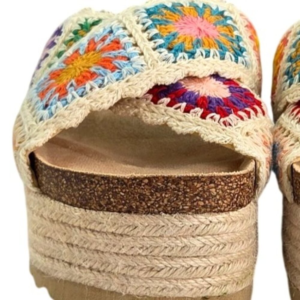 Dirty Laundry Plays Floral Crochet Platform Cork Wedge Espadrilles 7.5 Womens - Picture 7 of 9